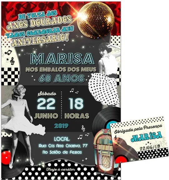 CONVITE DIGITAL C/TAG Anos 60 mulher