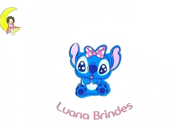 Aplique Stitch Baby Laço Rosa 4,5cm Resina Pacote C/6 Peças
