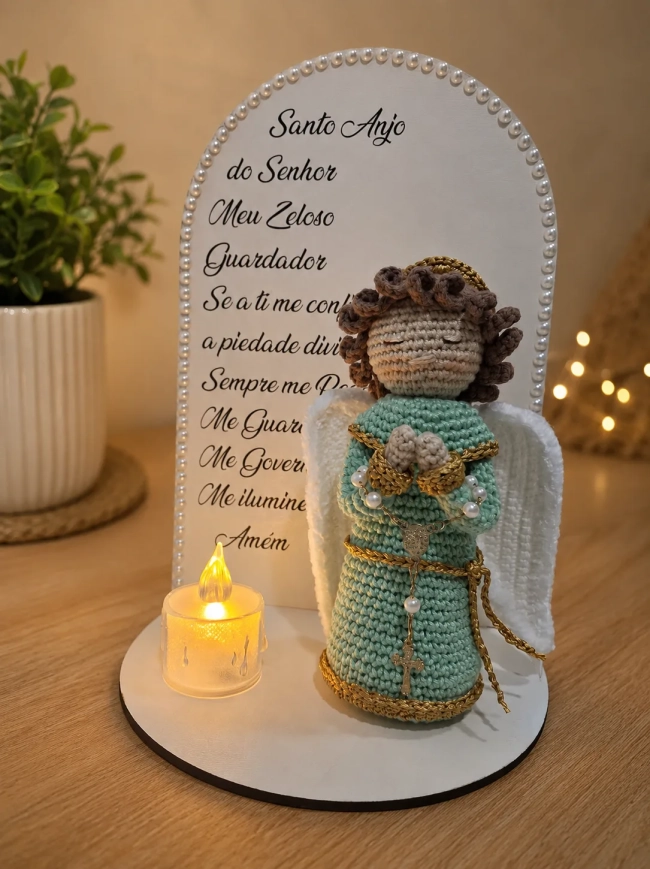 Anjo da Guarda Amigurumi Presente Religioso Batizado Santo Anjo Enfeite Religioso