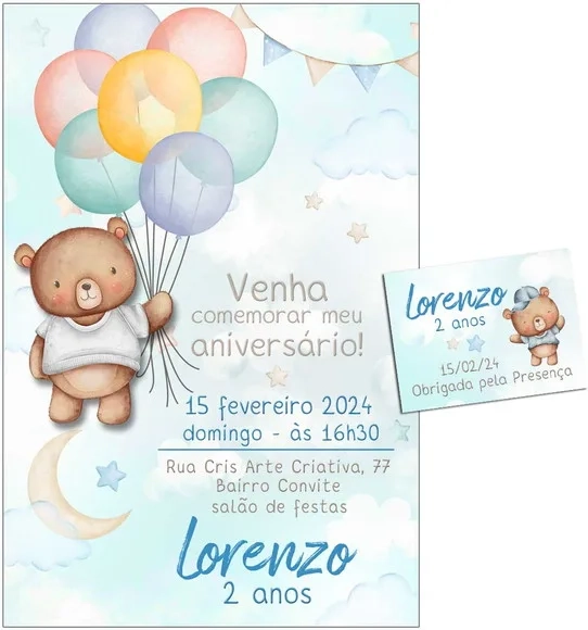 Convite Digital C/tag Chá de Bebê Menino Ursinho Bexiga 2