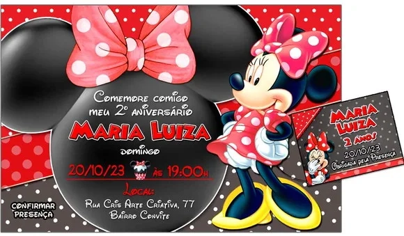 Convite Digital C/tag Minnie Mouse Vermelha 2