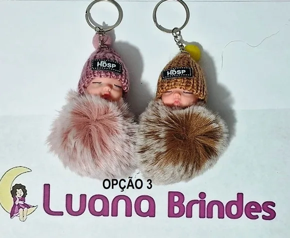 Chaveiro Boneca Pompom 7cm Pacotes com 2 Peça Variados