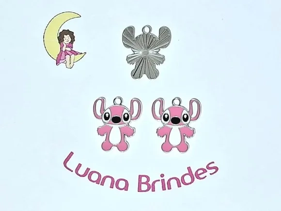 Pingente Stitch e Angel Metal Pacotes com 6 Unidades