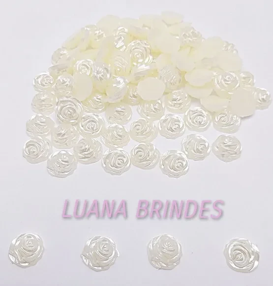 Meia Pérola Flor Champagne 12mm Pct 100 unidades