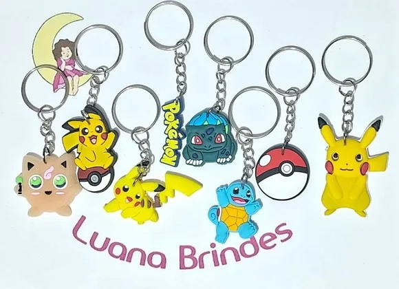Chaveiro Pokemon Emborrachado Pacote com 8 Unidades