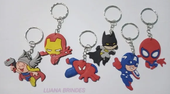 Chaveiros Heróis Variados de Borracha - pct c/6 unid