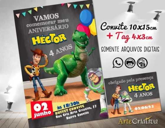 Convite Digital e Tag Toy Story Chalk