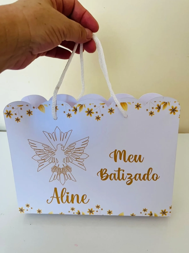 Sacola Personalizada Batizado | Crisma | Primeira Eucaristia | Espírito Santo com Nome | Lembrancinha