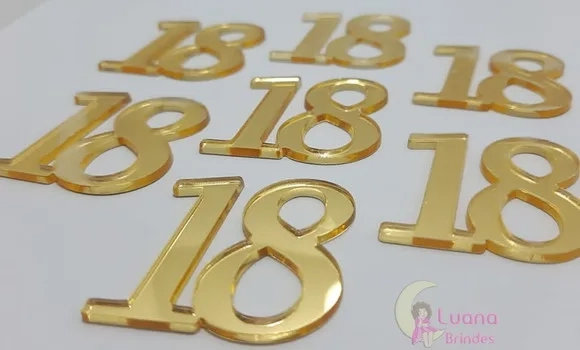 Aplique Número 18 Acrílico Espelhado Dourado Pct 10 Unidades