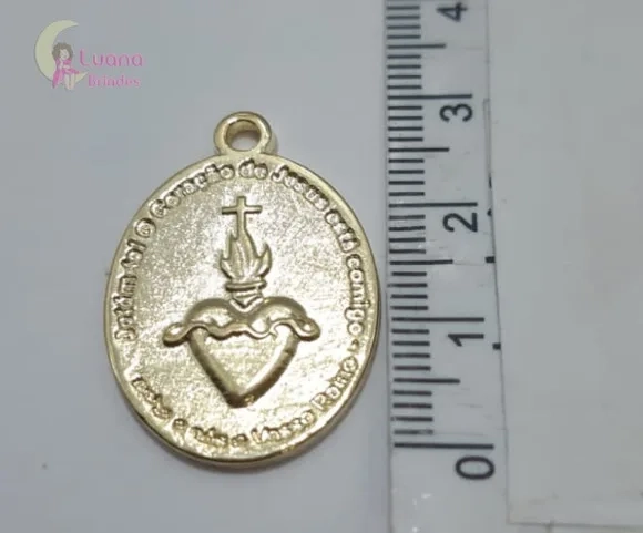 Medalha Coração de Jesus de Metal Dourado - Pct C/5 Unid