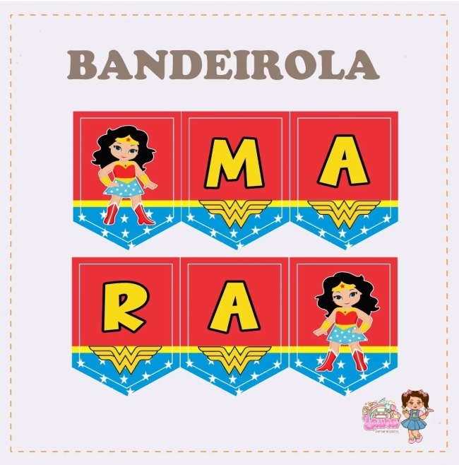 Kit Festa Só Um Bolinho MULHER MARAVILHA CUTE - Decoração de Festa