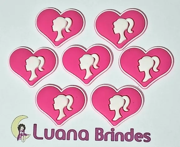 Aplique Barbie Coração Pink Emborrachado 6 Unidades
