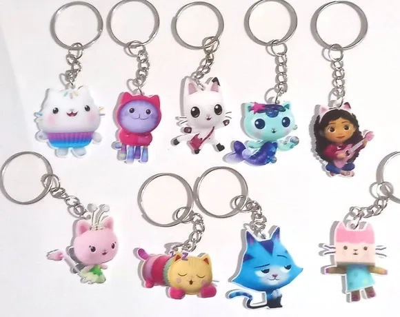 Chaveiro Gabby Gatos Acrílico Impresso Variados- 9 Peças
