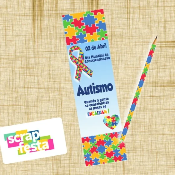 Marca Página e Lápis Personalizado Conscientização Autismo