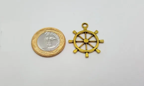 Pingente de Leme em Metal Dourado de 3,2cm - 10 Unidades