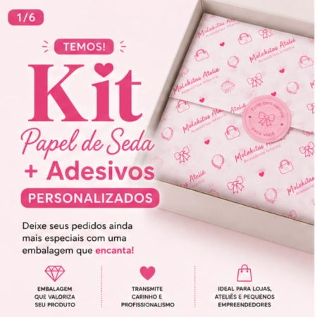 Kit 100 Papel Seda Personalizado 25x60 Logo Colorido + Adesivos