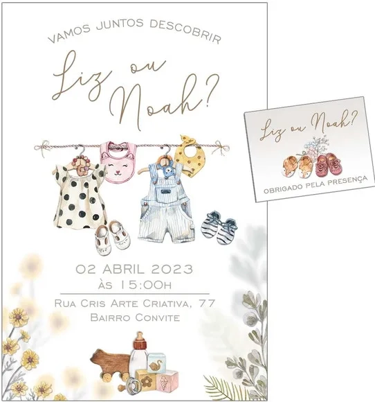 Convite Digital C/tag Chá de Bebê Revelação Boho