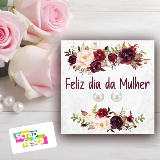 Tag com Brinco de Pérola Lembrancinha Dia da Mulher