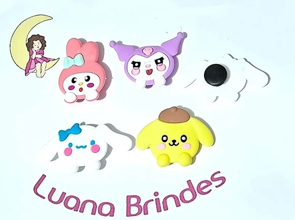 Pins de Crocs Melody e Kuromi Emborrachado Pacote 4 Unidades