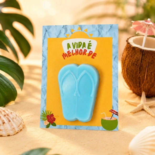 55 uni Lembrancinhas Mini Sabonete Chinelo Perfumado no Cartão Aniversário, Casamento, Chá de Bebê, Batizado e etc.