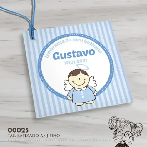 Tag Quadrada Batizado Anjinho - 00025