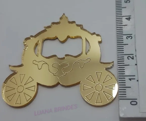 Aplique Carruagem Acrílico Espelhado Dourado 4,5cm Pct 4 und