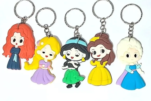 Chaveiro Princesas 5,5cm Emborrachado Pacote com 5 Unidades