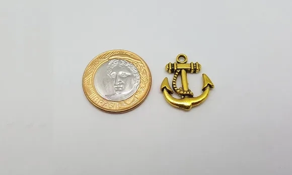 Pingente Âncora de Metal Dourado de 2,3cm Pacote com 10 Peça