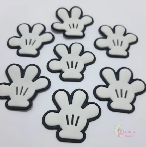 Aplique Mãozinha Mickey de Borracha - Pct C/6 Unidades