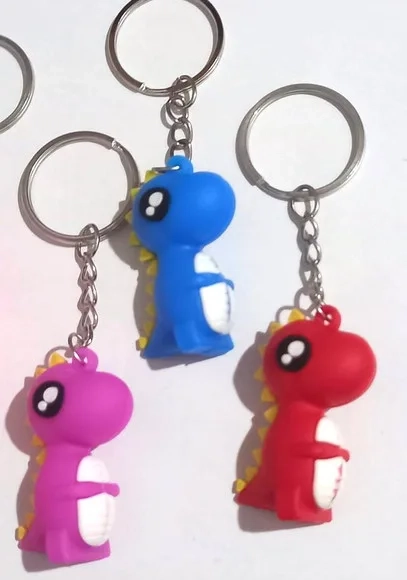 Chaveiro Dinossauro Colorido Emborrachado 3d - 3 Peças