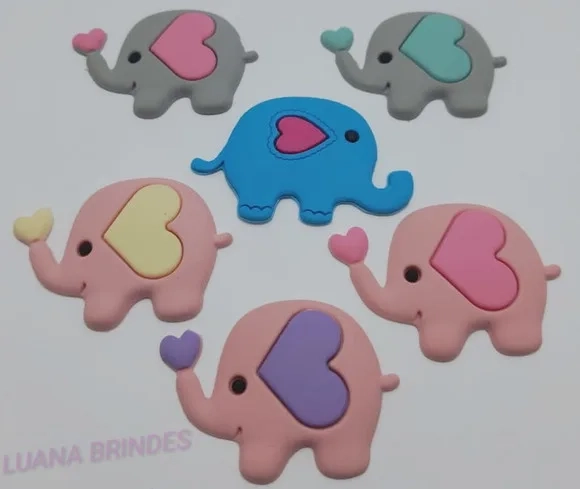Apliques Elefantes Variados de Borracha - pct c/6 unid