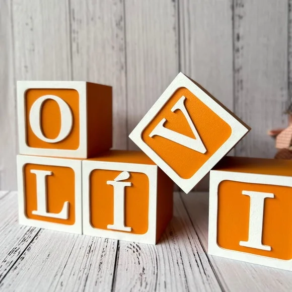 Decoração Bebê - Cubos 8x8cm Linha Nome com Moldura