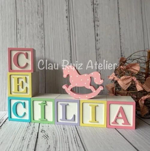 Cavalinho de Balanço + Cubos 6x6cm Ts Decoração Bebê