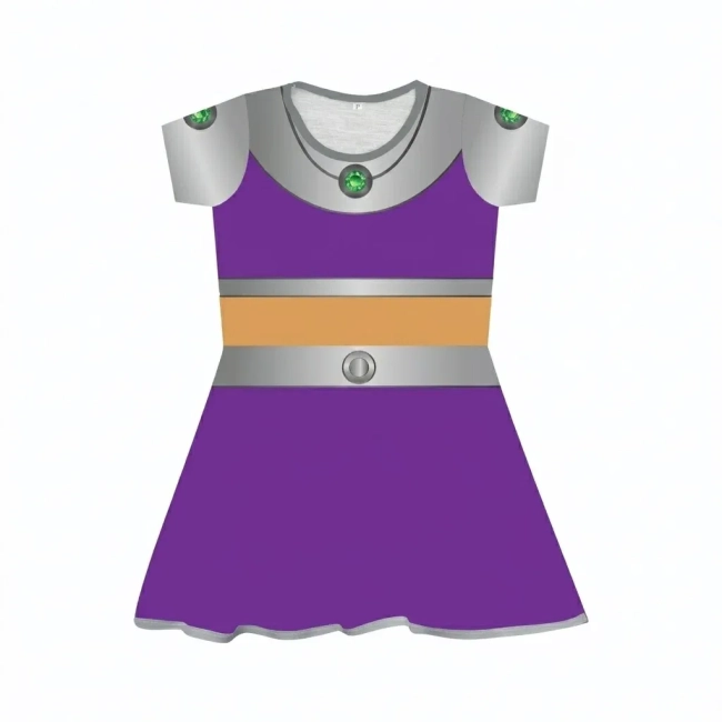 Vestido Infantil Fantasia Heroína Roxo com Pedras Verdes