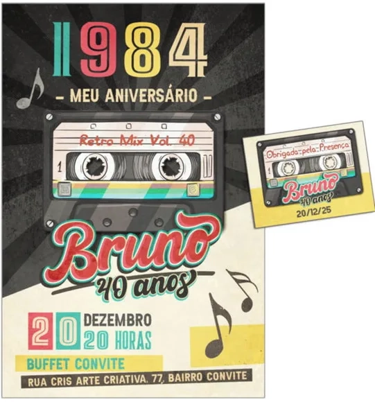 Convite Digital C/tag Musica Vintage Retro
