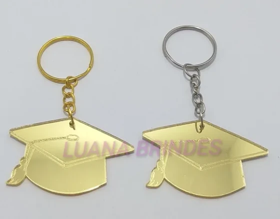 Chaveiro Capelo em Acrílico Espelhado Dourado