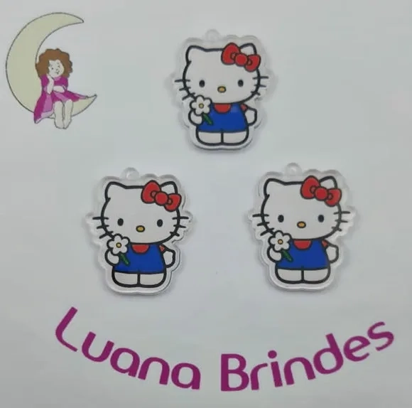 Pingentes Hello Kitty de Acrílico Adesivado 4cm