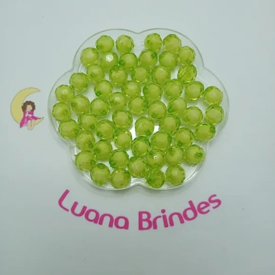 Bolinha Facetada com Miolo Verde 12mm Pct 50 Unidades