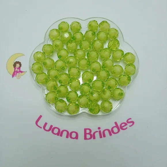Bolinha Facetada com Miolo Verde 12mm Pct 50 Unidades