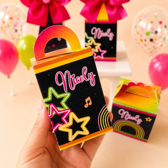 kit caixinhas Neon | Personalizado | Festa infantil | Pré montada | Mimo| Personalizados