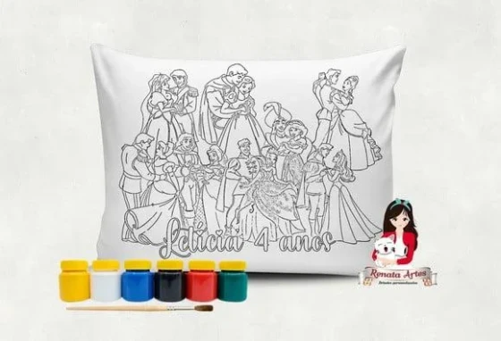 Almofada com Tinta para Colorir Princesas e Príncipes