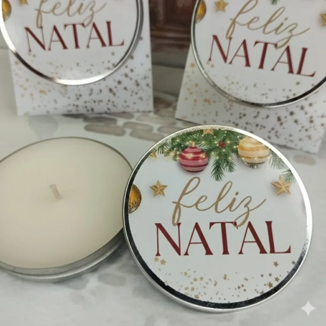 30 unidades de Vela Aromática na latinha Personalizada Feliz Natal - Trabalhamos com qualquer tema - Informar o tema no chat