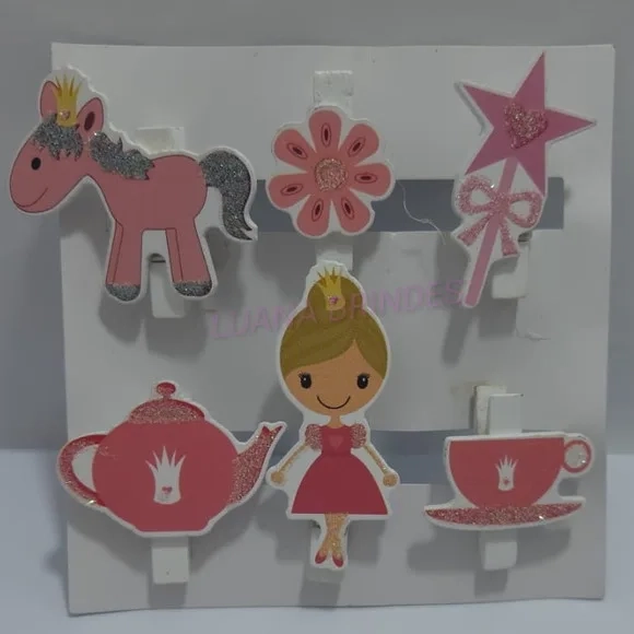 Mini pregador de madeira decorativos - 1 cartela c/ 6 unid