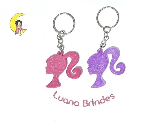 Chaveiro Boneca com Glitter Emborrachado Pacote C/6 Unidades