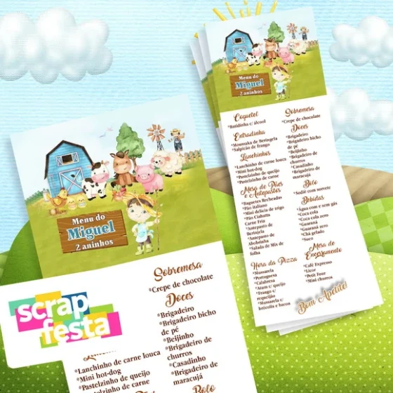 Menu Cardápio Personalizado Festa Fazendinha Aquarela