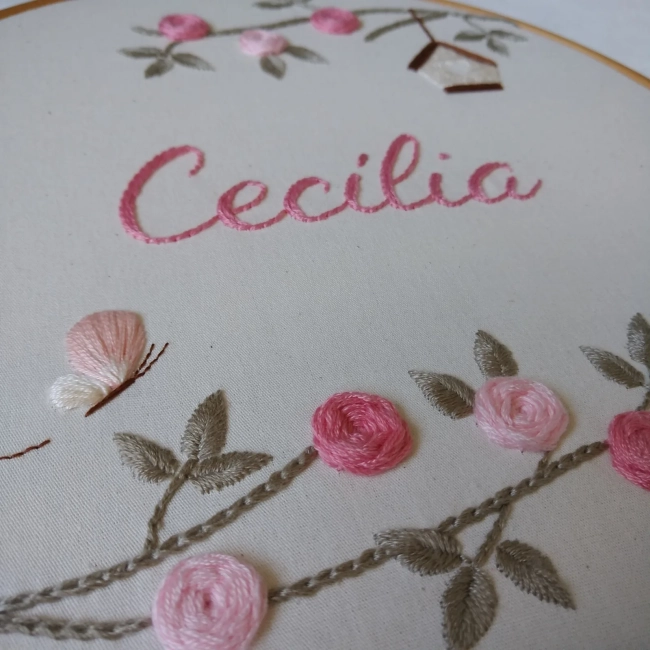 Porta Maternidade Bordado à Mão - Floral Rosa 003