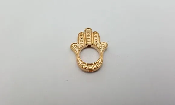 Miçanga da Mão de Hamsá/Mão de Fátima Dourado com 2cm