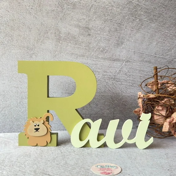 Nome em MDF Personalizado para Quarto de Bebê Letras Decorativas Infantis - Tema Safari