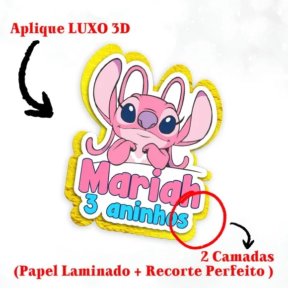 Aplique para Lembrancinhas Festa Stitch Angel com Relevo 3d