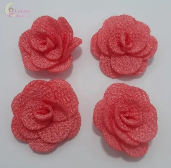 Flor Salmão de Tecido - 3cm - Pct C/6 Unidades